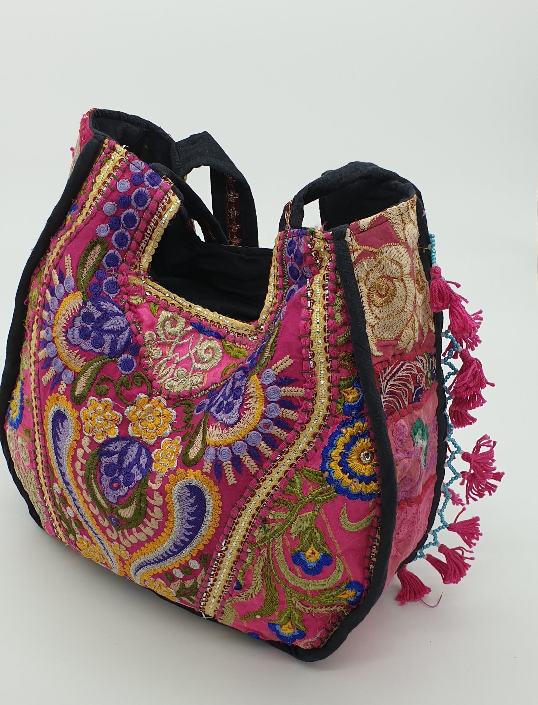 Artisan Large Recycled Pink and Purple Hippy Patchwork Handbag