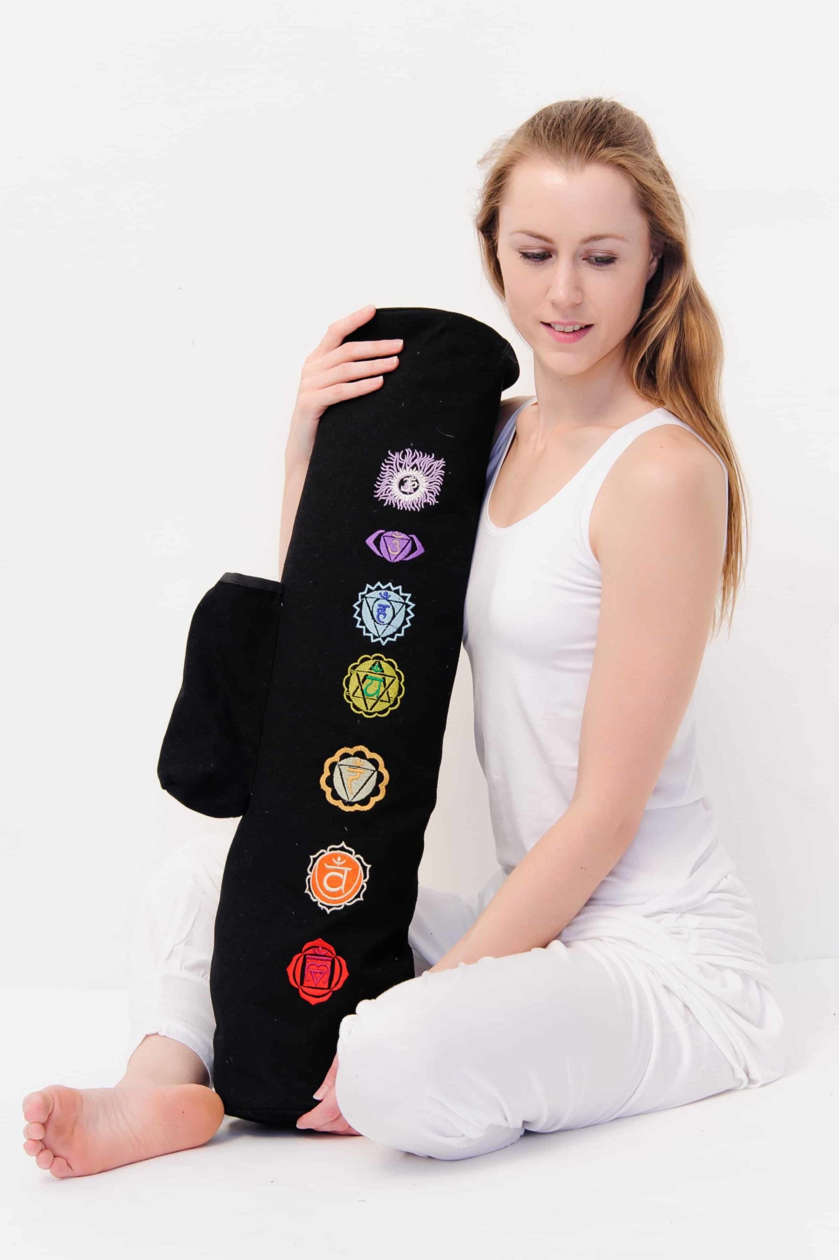 Chakra Yoga Mat Bag Black Embroidered Yogamasti