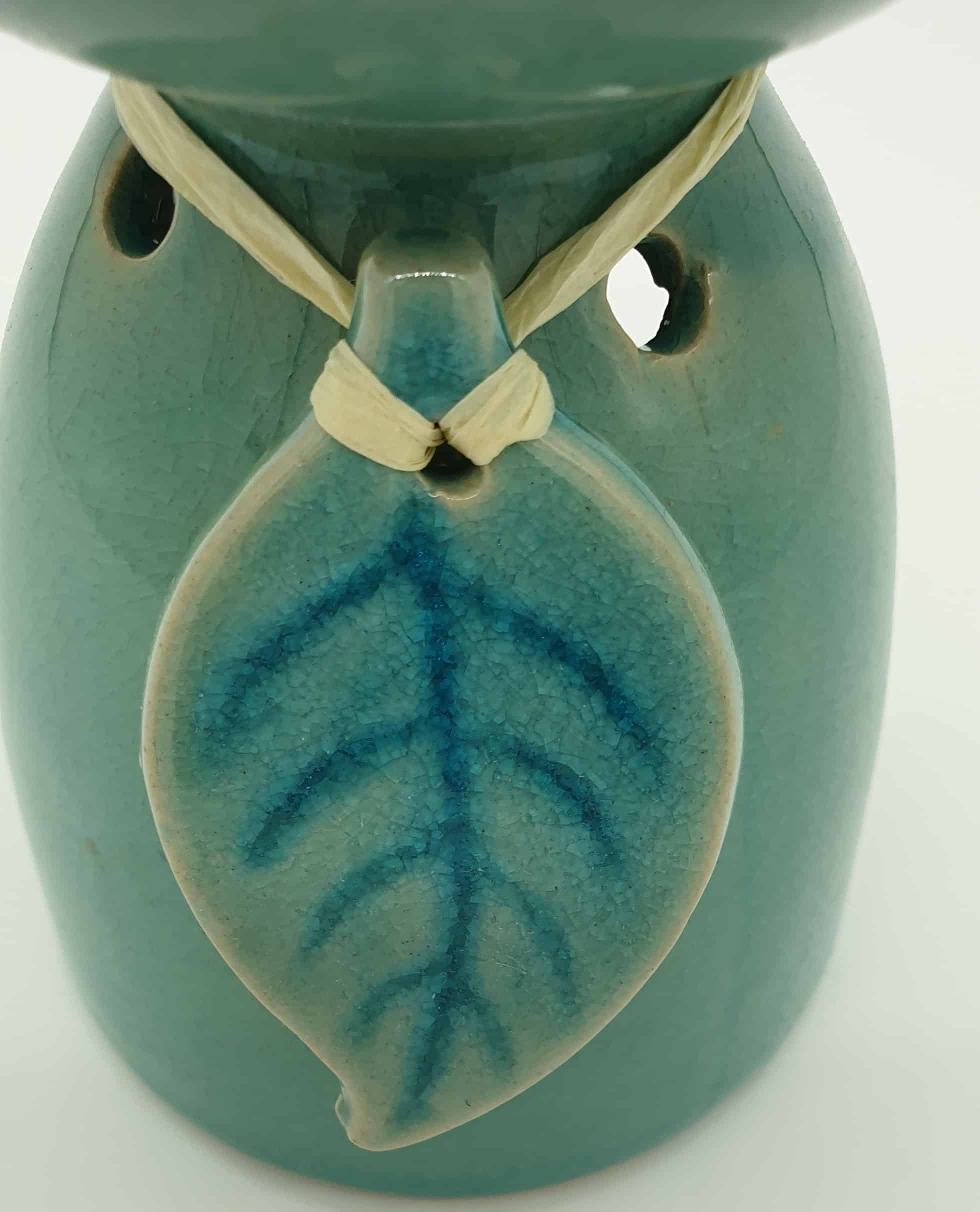 ceramic Oil Burner - Turquoise/Mint Green, Leaf Design