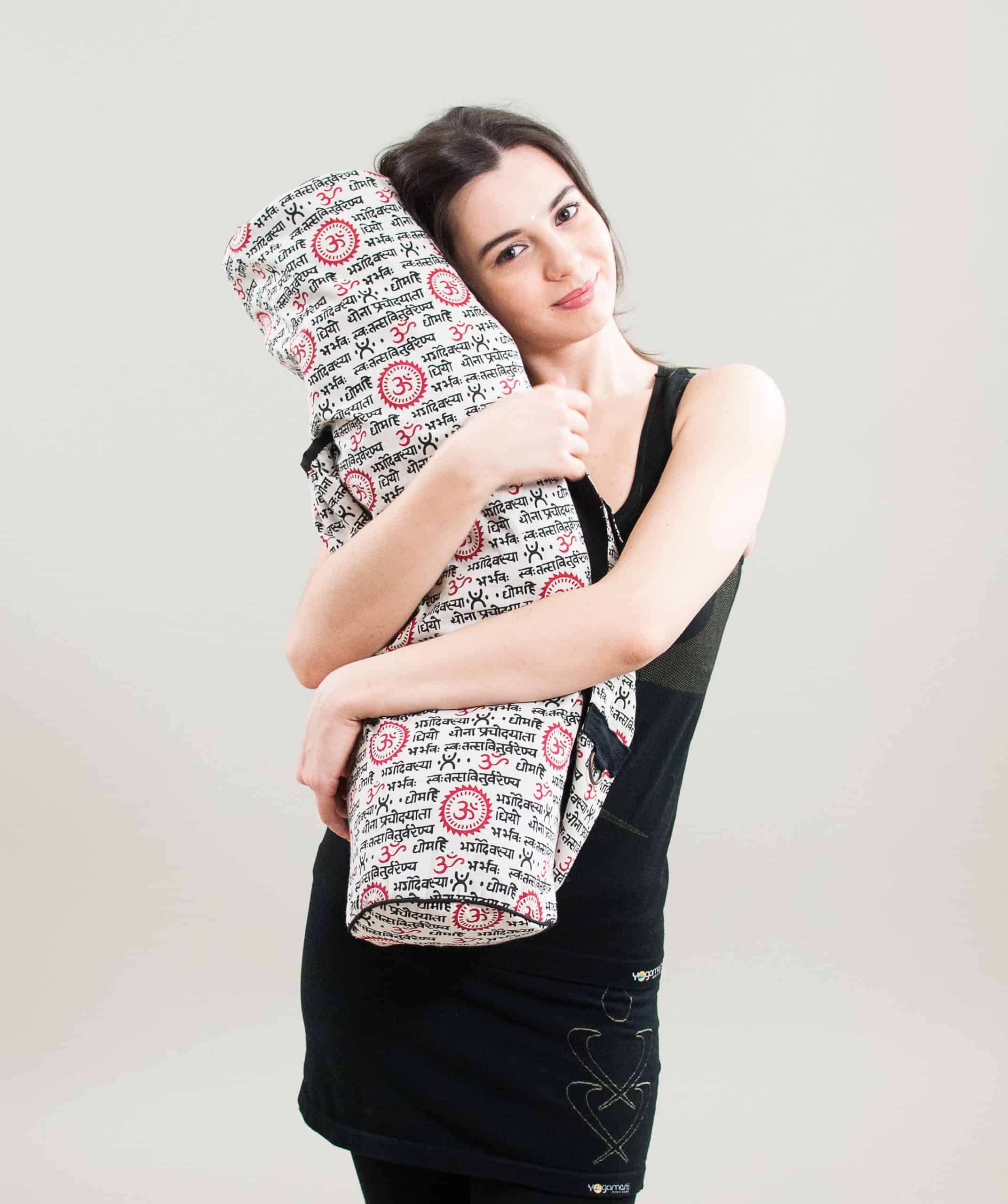 Om Yoga Mat Bag - Gayatri Mantra Print, Water Resistant, Pockets - Saffron