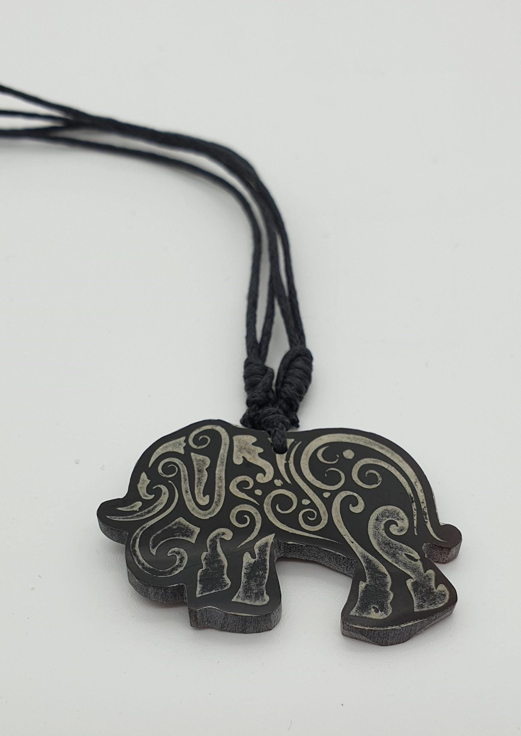 Shell Elephant Necklace - Hand Carved, Brown