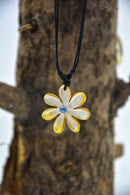 Shell Flower Necklace - Hand Carved, Beige