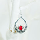 92.5% Bali Silver with Red Stone Earrings