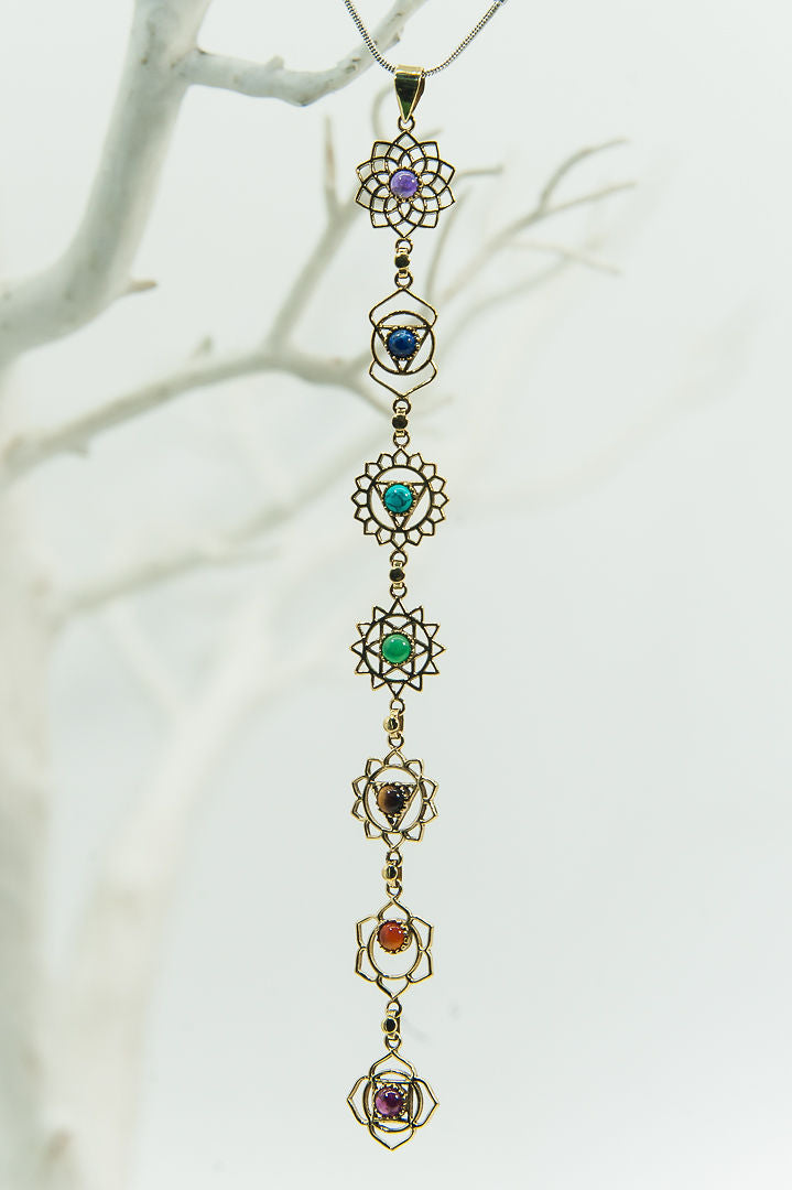 Chakra Brass Pendant with Stones
