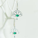 Lotus Earrings with Green Stone