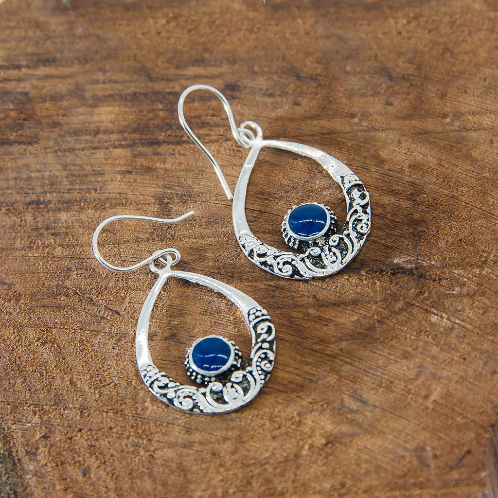 92.5% Bali Silver Earrings with Blue Stone