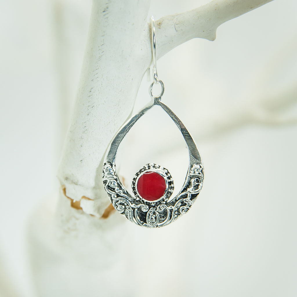 92.5% Bali Silver with Red Stone Earrings