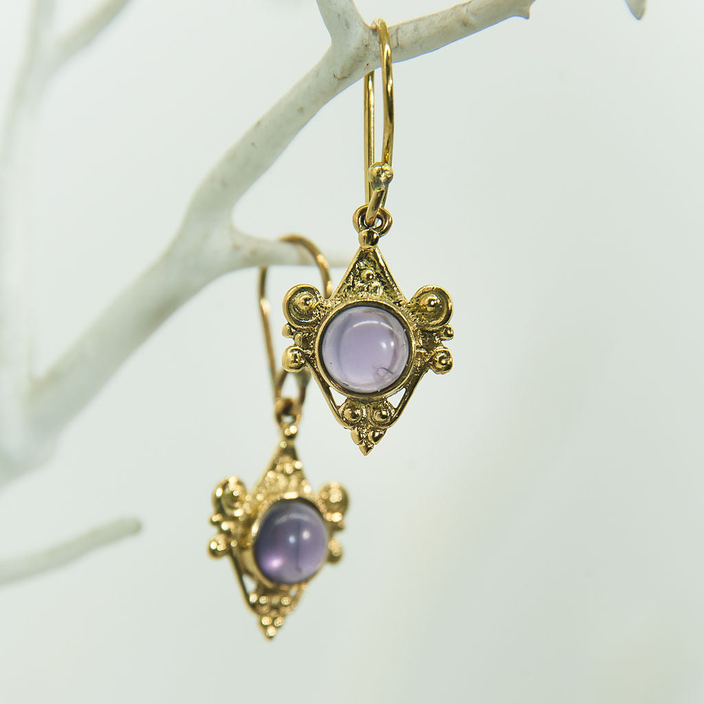 Amethyst in Brass Earrings