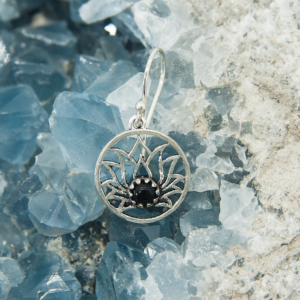 Lotus with Onyx Stone Earrings