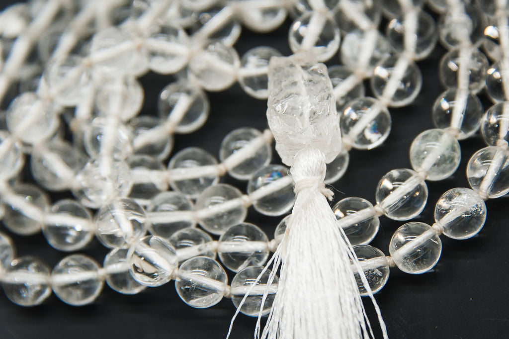 Quartz Crystal Mala Beads with Stunning Guru Bead