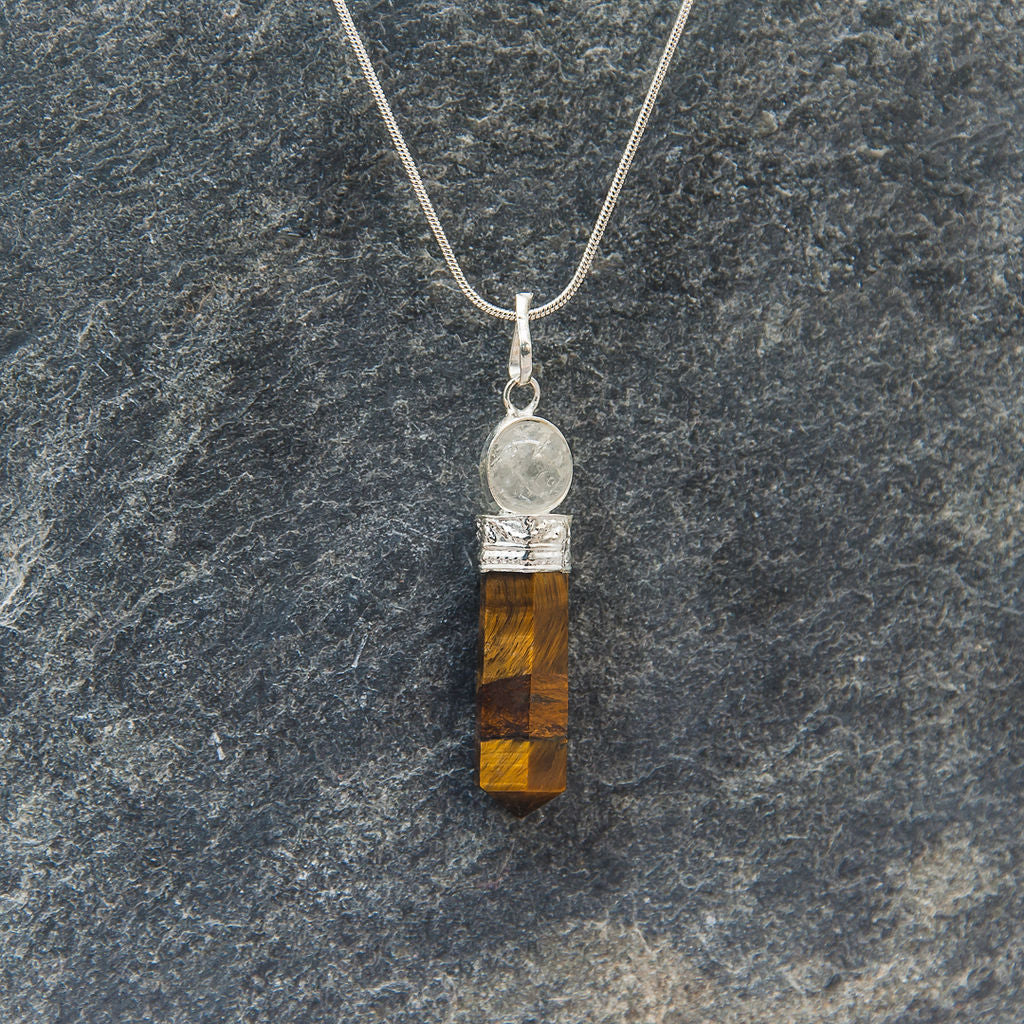 Tiger Eye Necklace with Clear Quartz