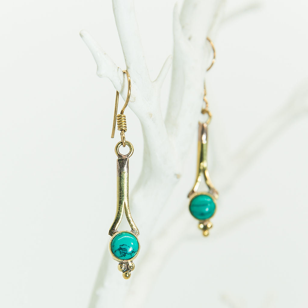 Turquoise in Brass Earrings