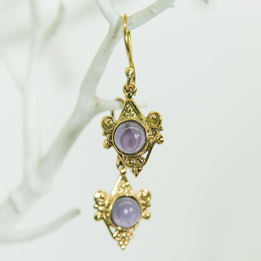 Amethyst in Brass Earrings
