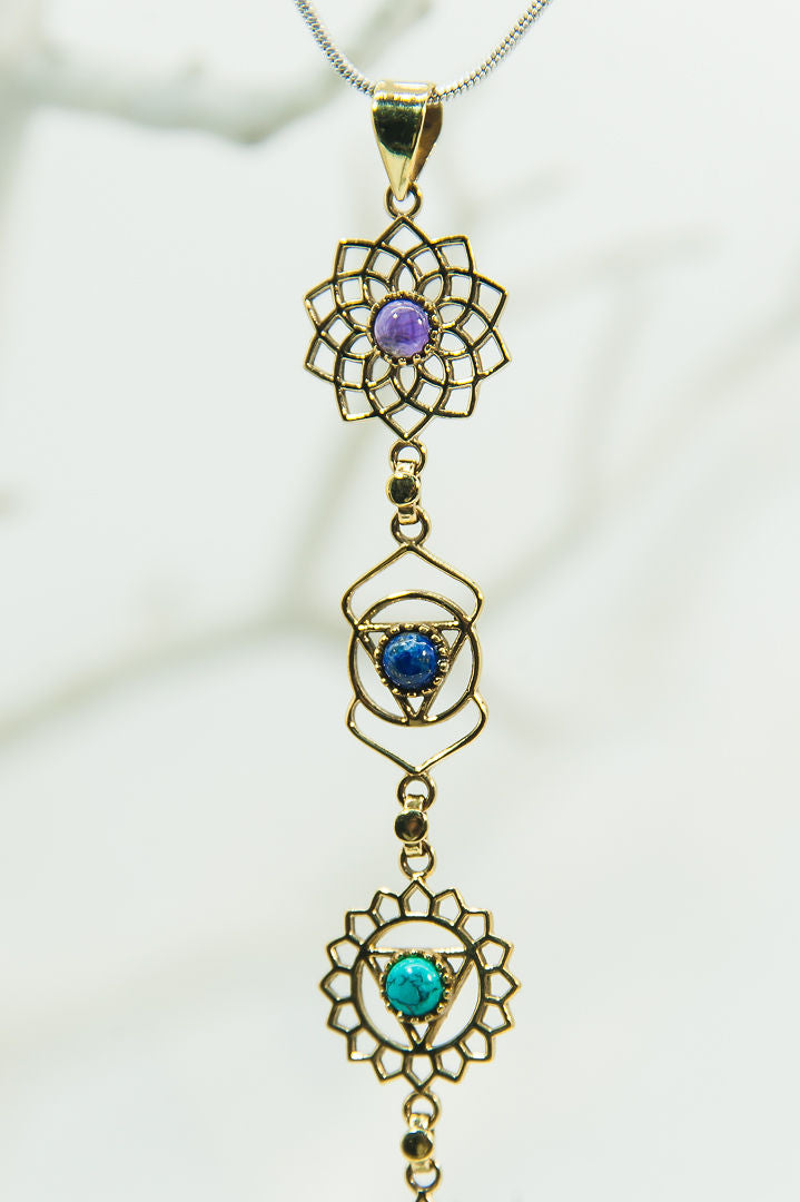 Chakra Brass Pendant with Stones