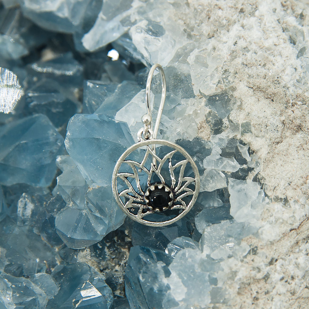 Lotus Earrings with Lapis Lazuli Stone