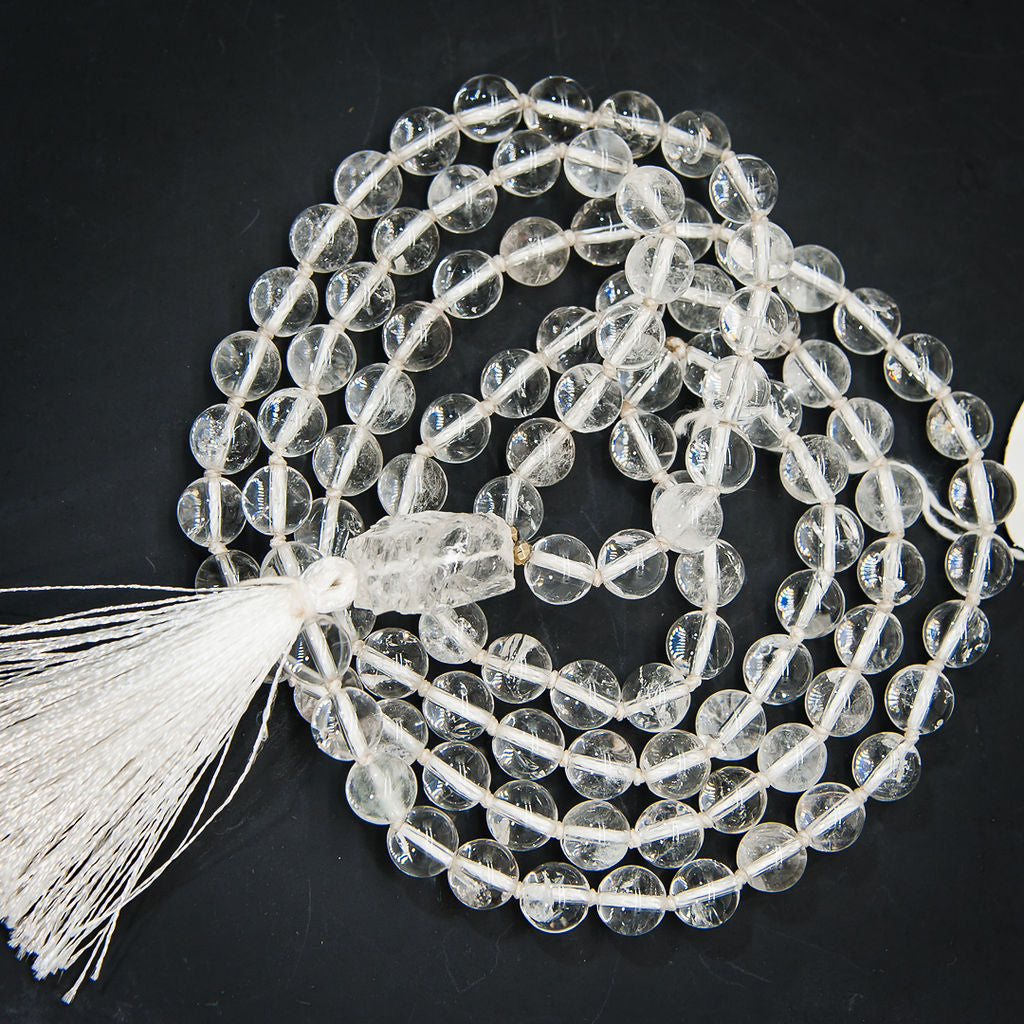 Quartz Crystal Mala Beads with Stunning Guru Bead