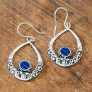 92.5% Bali Silver Earrings with Blue Stone