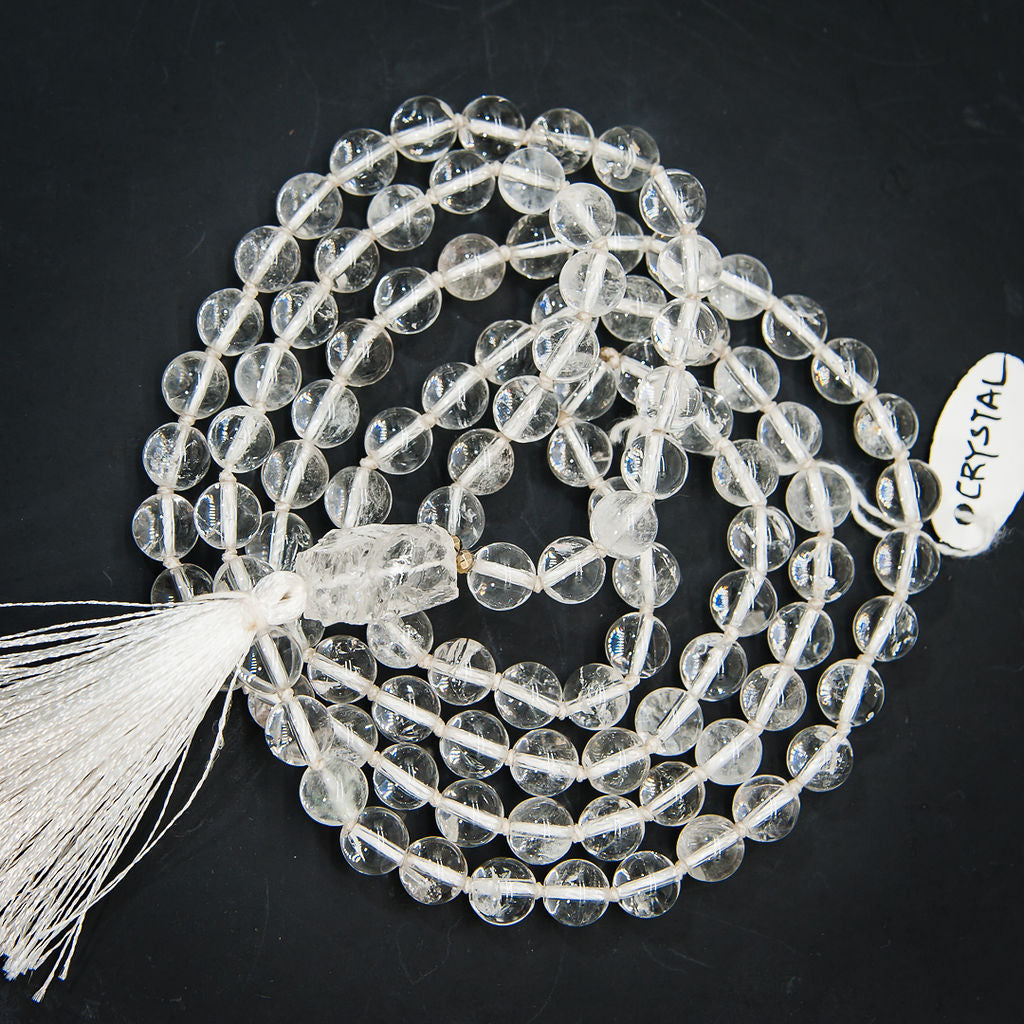 Quartz Crystal Mala Beads with Stunning Guru Bead