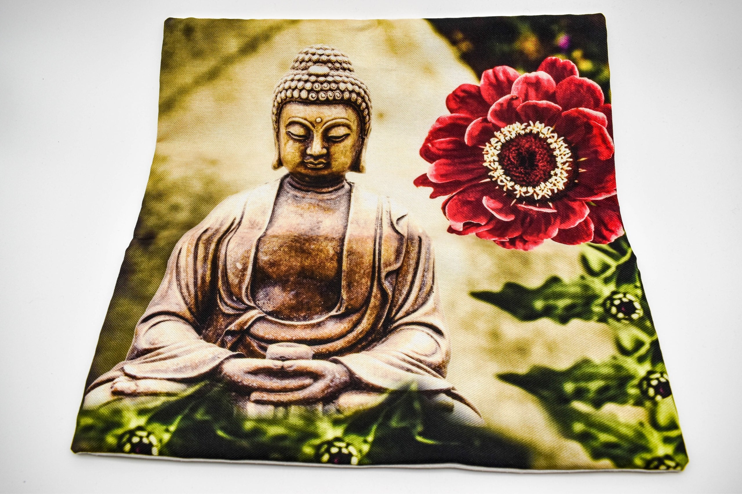 Buddha Cushion Cover Buddha Statue Print 40cm Yogamasti