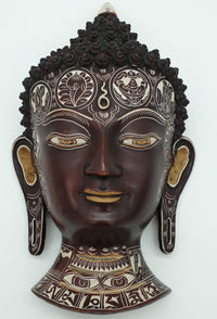 Carved Buddha Head Mask Wall Hanging - Ceramic, Hand Engraved