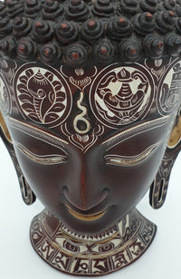 Carved Buddha Head Mask Wall Hanging - Ceramic, Hand Engraved