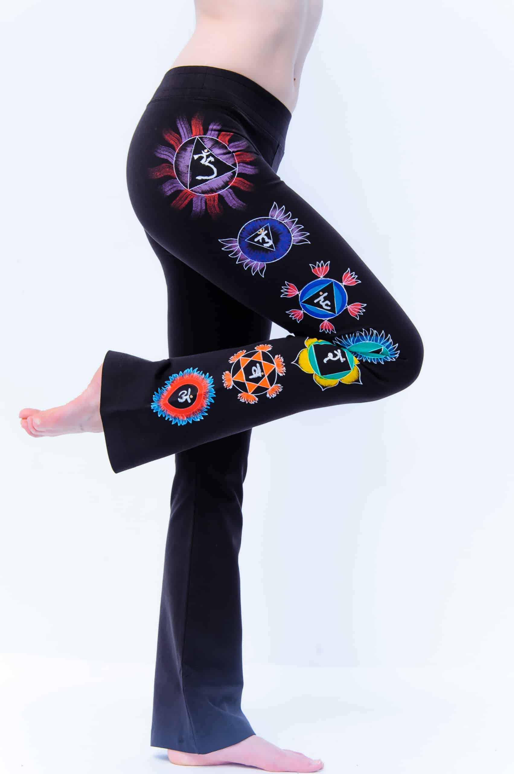 Chakra Yoga Pants - Hand Painted, Black