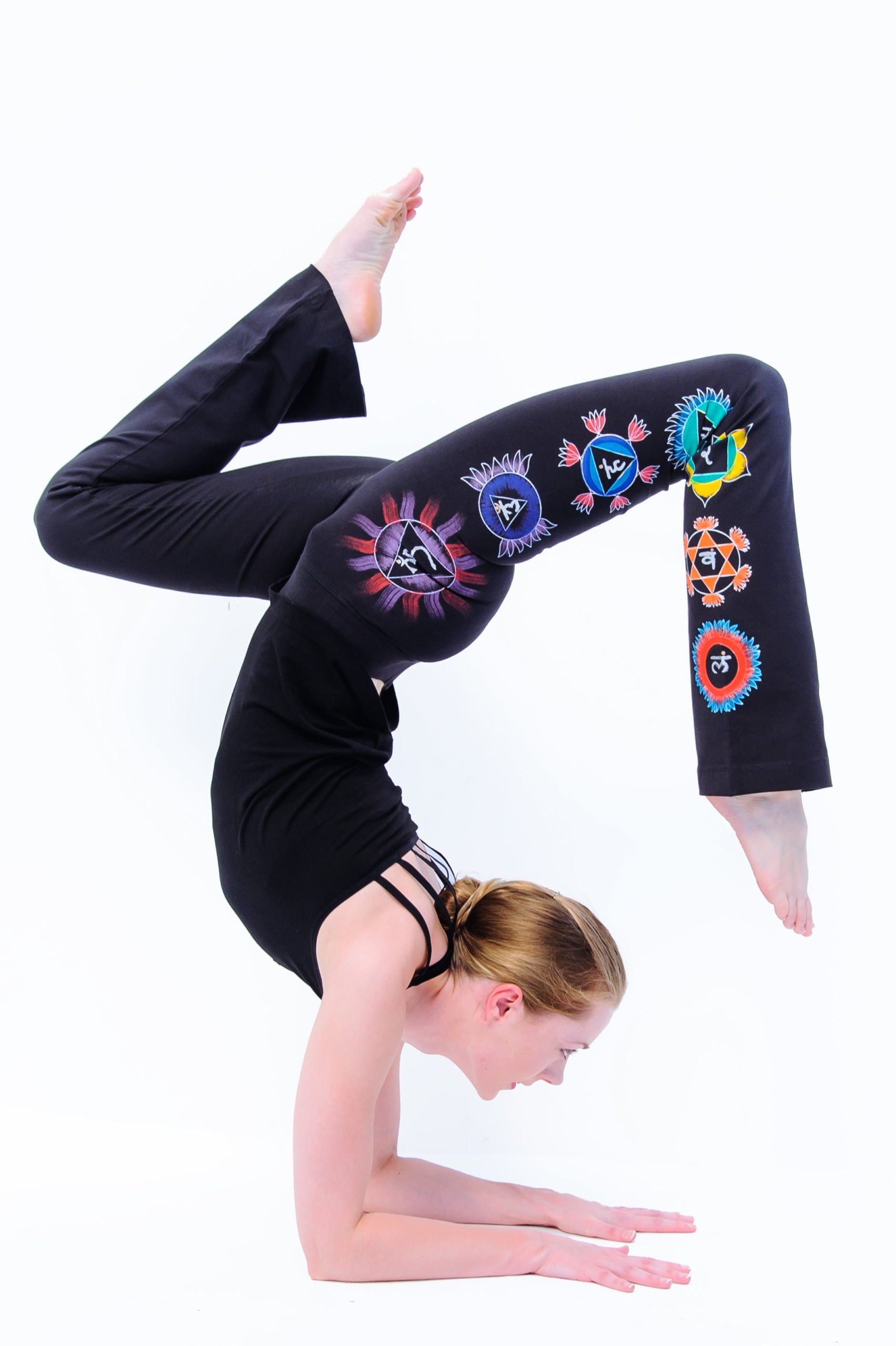 Chakra Yoga Pants - Hand Painted, Black