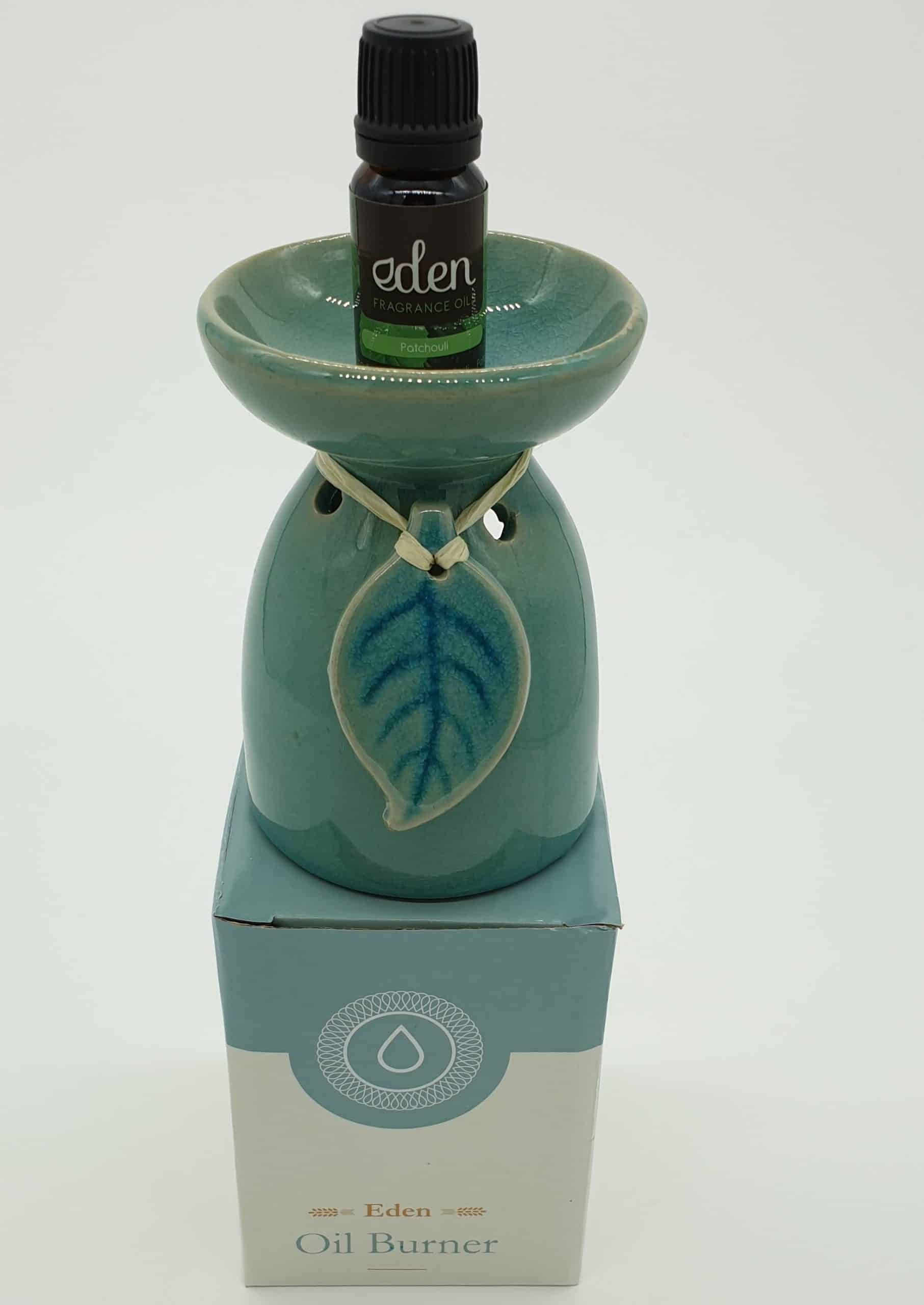Eden Ceramic Oil Burner - Turquoise/Mint Green, Leaf Design