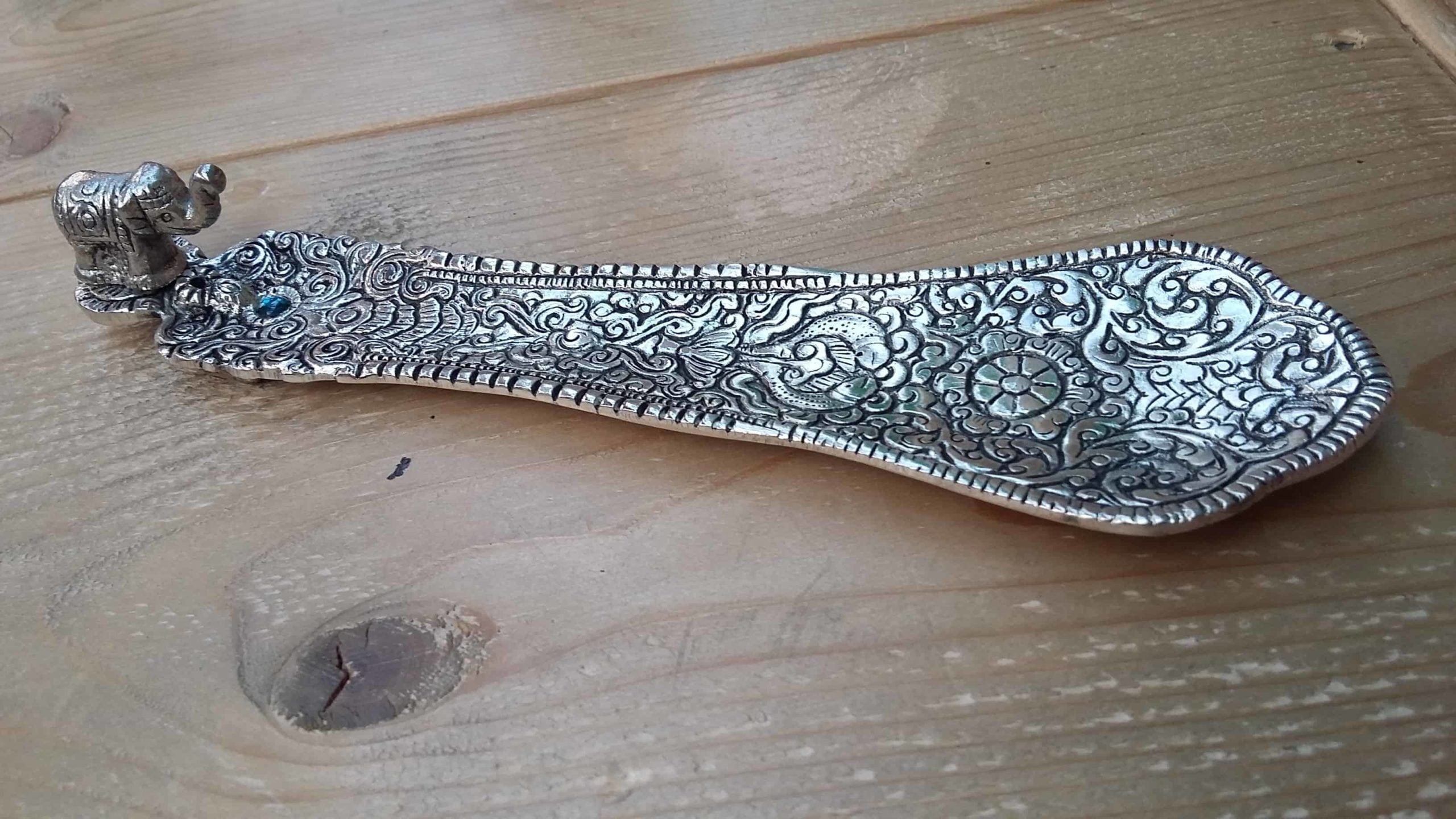 Elephant Incense Holder - Long, Antique Silver