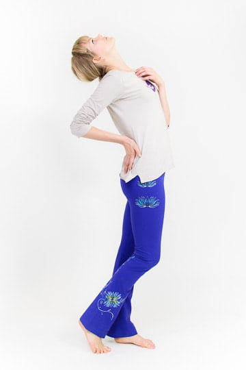 Lotus Yoga Pants Hand Painted Blue Yogamasti