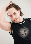Om Print Men's Yoga Vest Top - Black, Beige