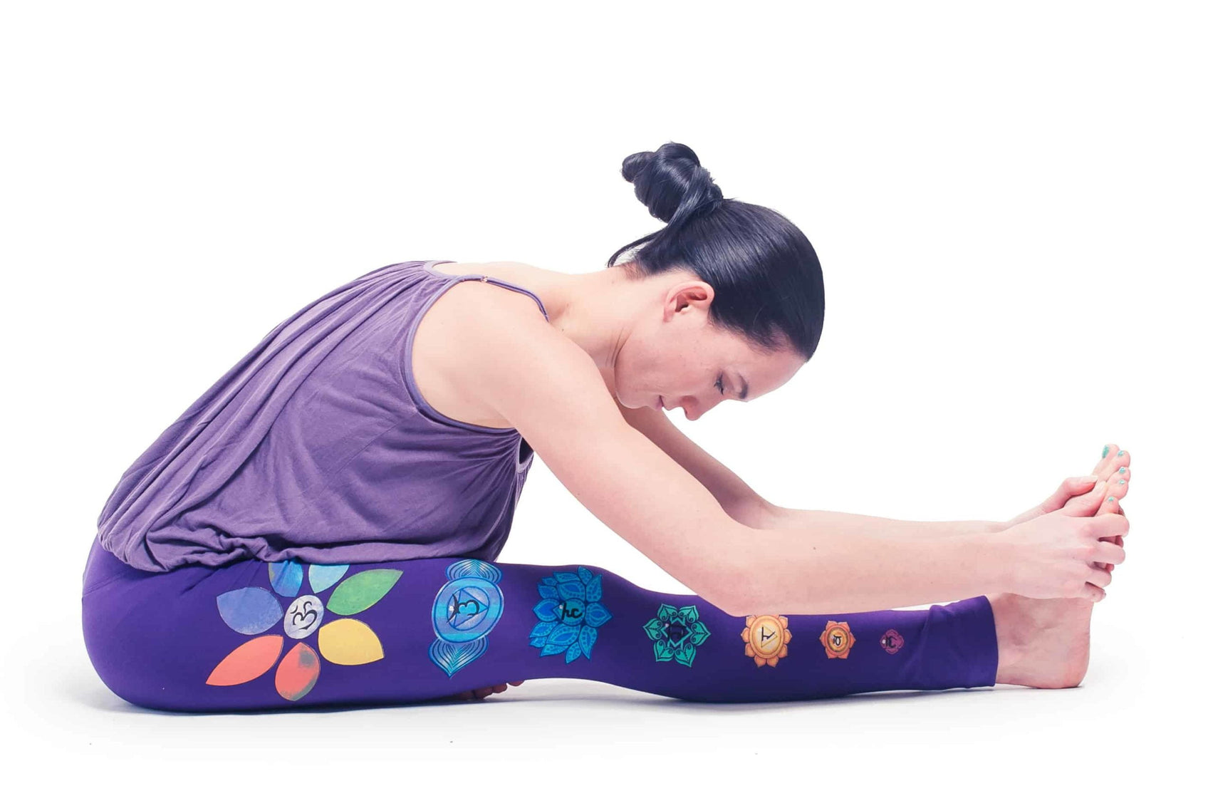 Organic Chakra Leggings, Hand Painted, Purple