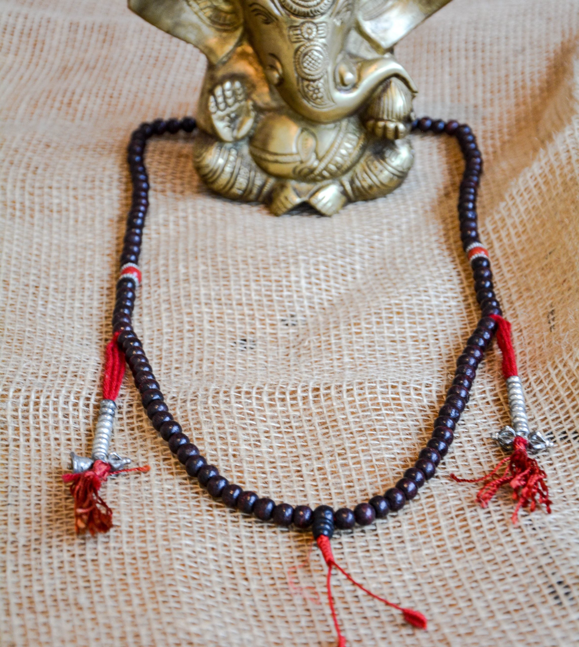 Rosewood Mala Prayer Beads - With Dorje Counter And Coral
