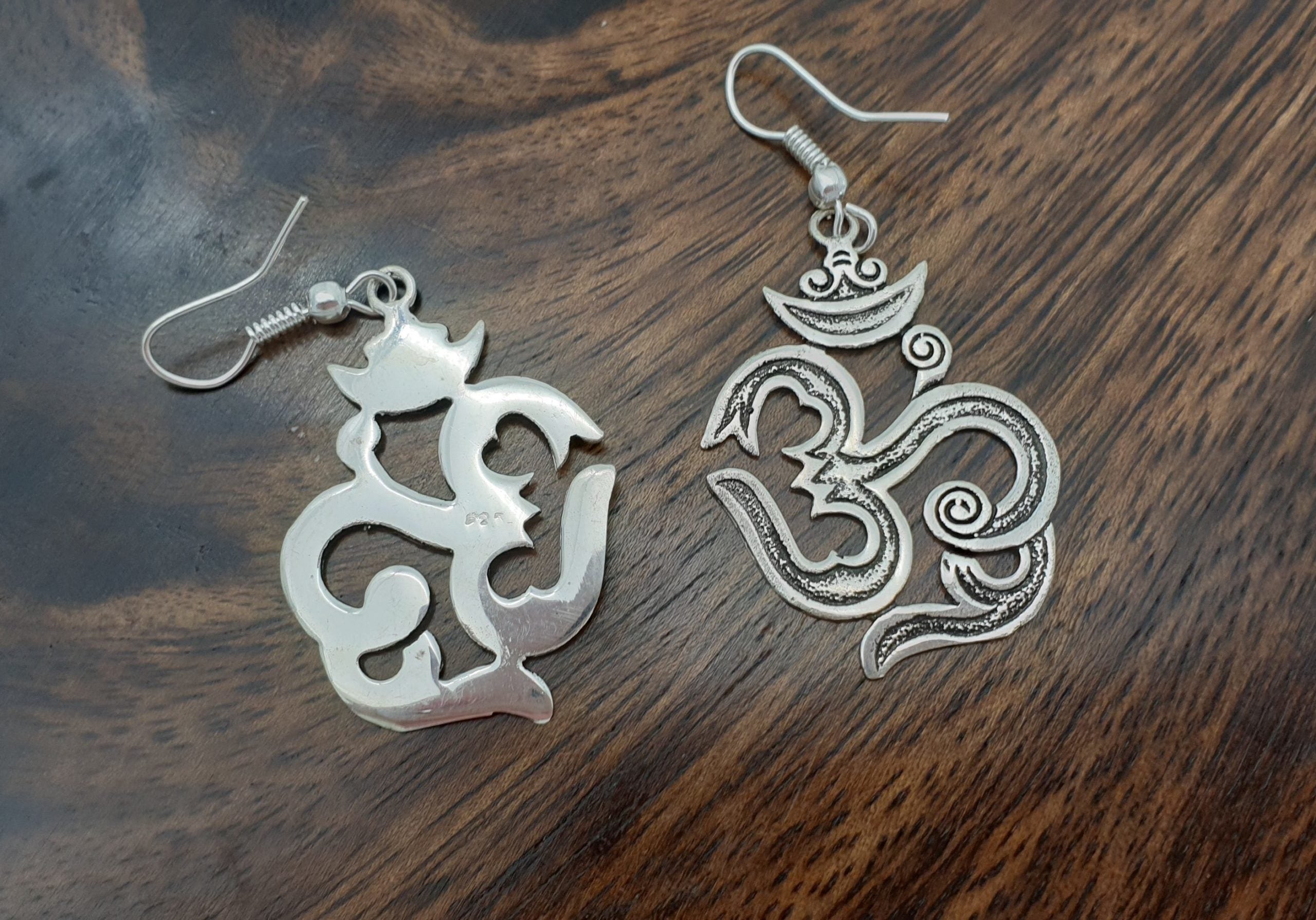 Sterling Silver Om Earrings With Antique Silver Finish