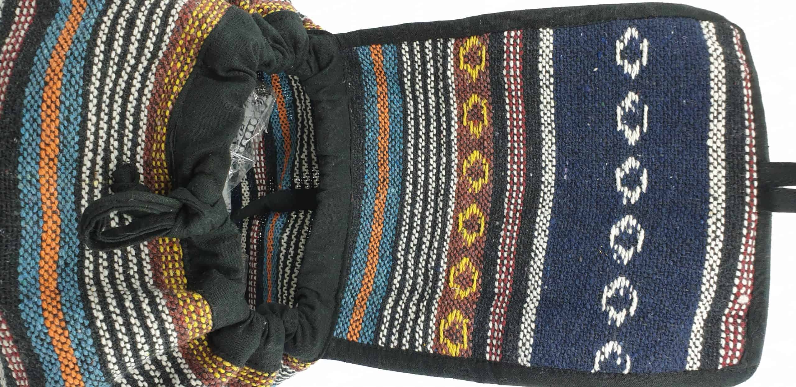 Striped Cotton Hippy Backpack With Recycled Patchwork Embroidery