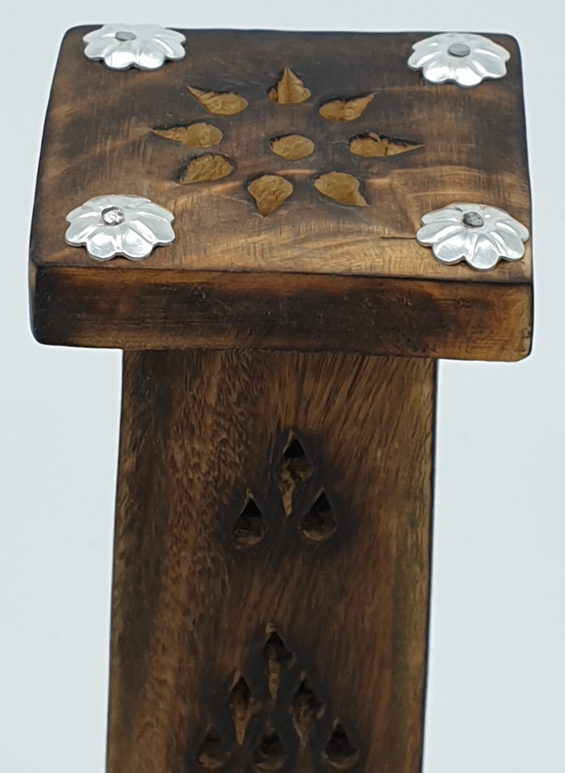 Tower Box Incense Holder With Elephant Inlay - Mango Wood
