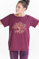 Tree of Life T Shirt - Organic Cotton, Burgundy, Loose Fit