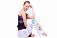 White Chakra Yoga Pants - Hand Painted, Boot Cut