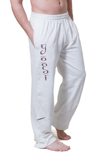 'Yogi' White Yoga Pants For Men - Wide Leg, Adjustable Waist