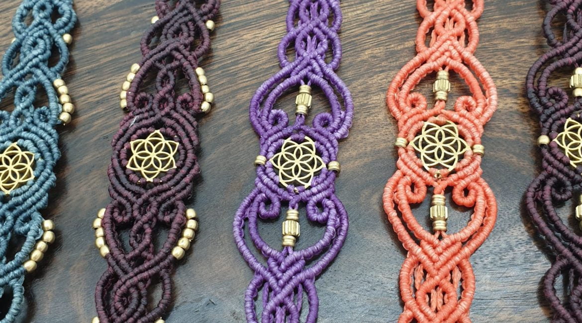Macrame flower of life yoga bracelet. Can also be worn as an anklet.