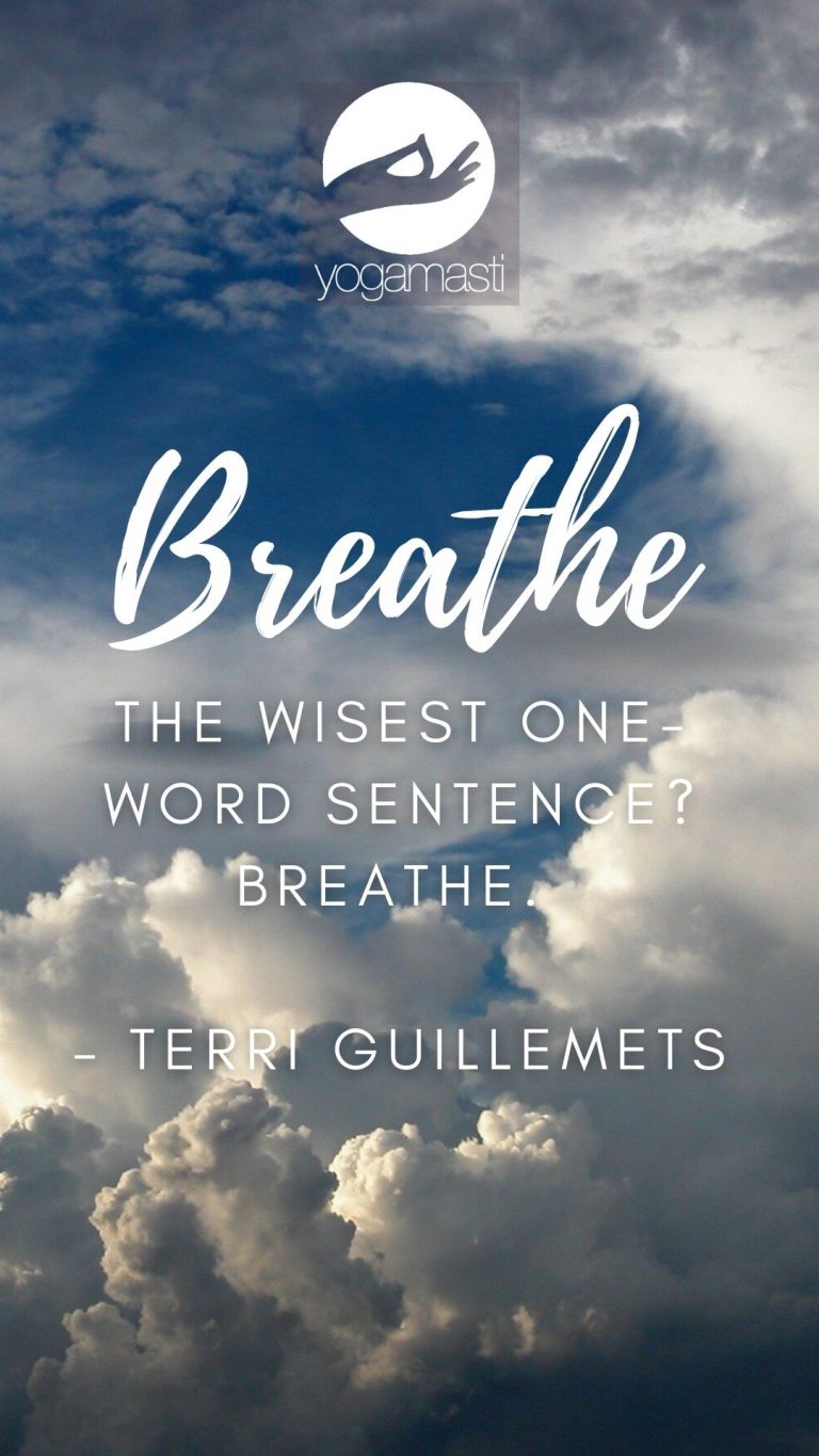 inspiring quotes about deep breathing on a background of a blue sky with clouds