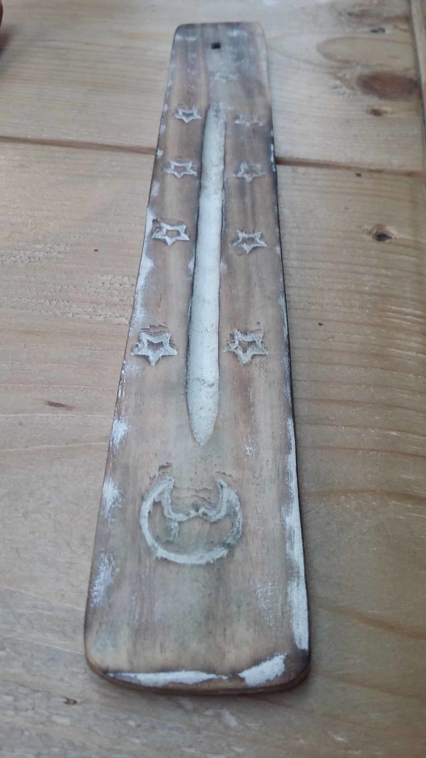 Wooden Incense Holder - Moon, White Wash