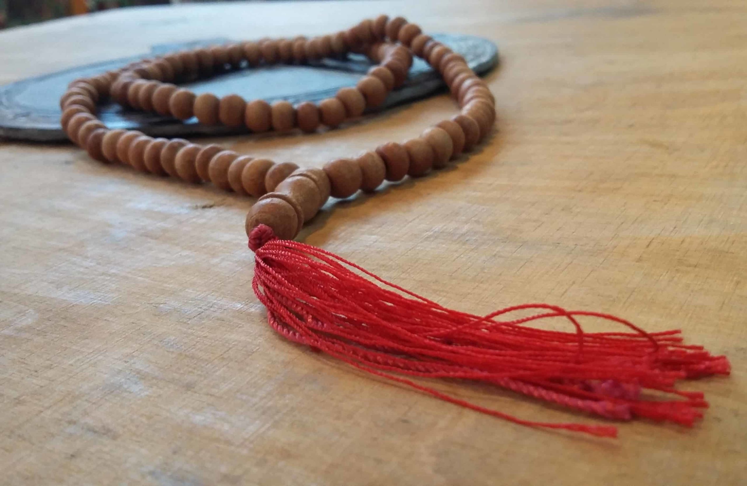 Sandalwood Mala Beads - Wooden Necklace With Tassel