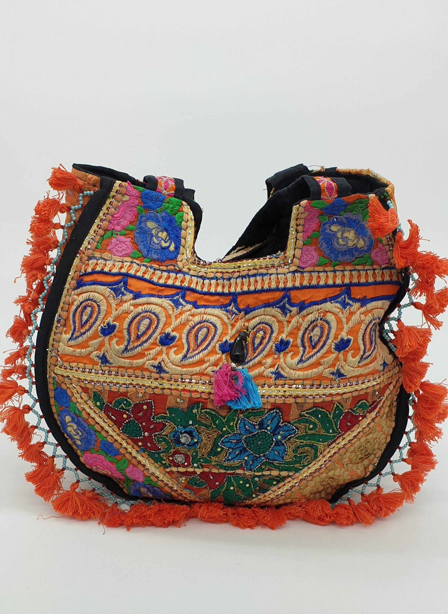 orange hippy patchwork handbag