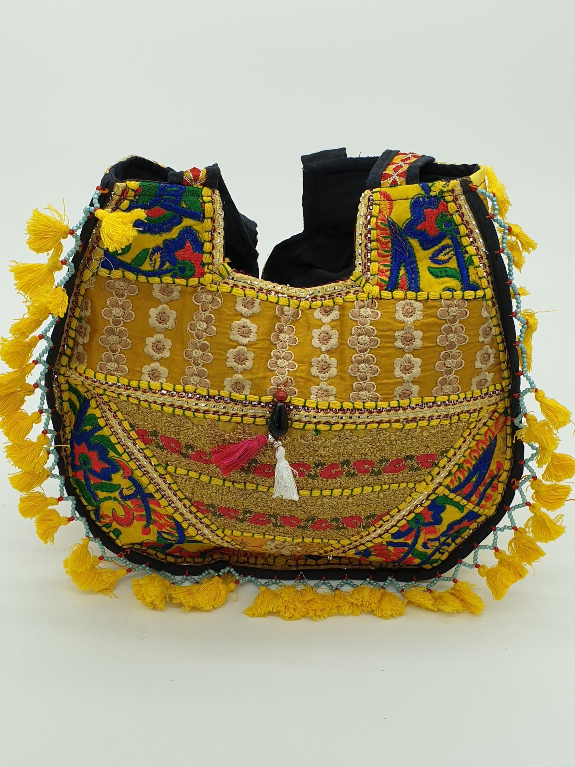 yellow hippy patchwork handbag