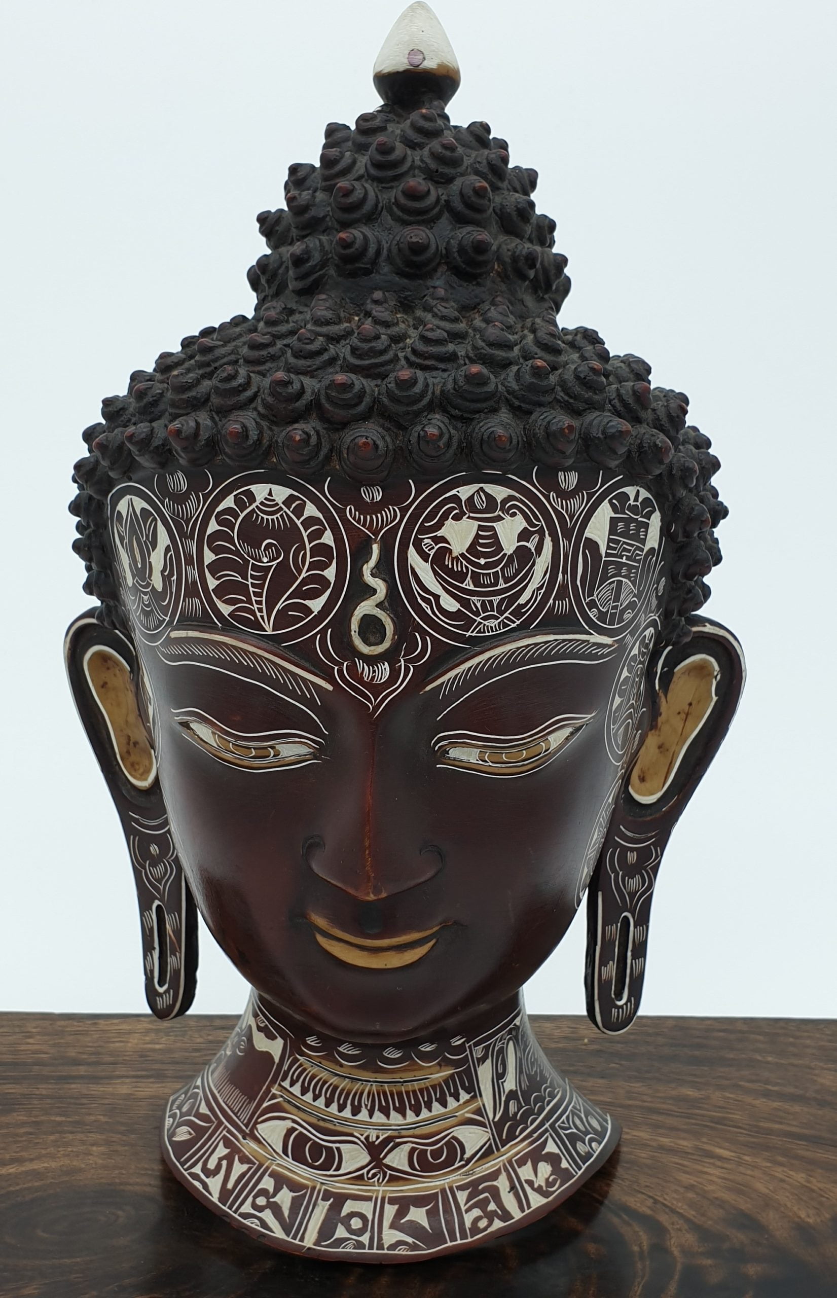 Carved Buddha Head Mask Wall Hanging - Ceramic, Hand Engraved