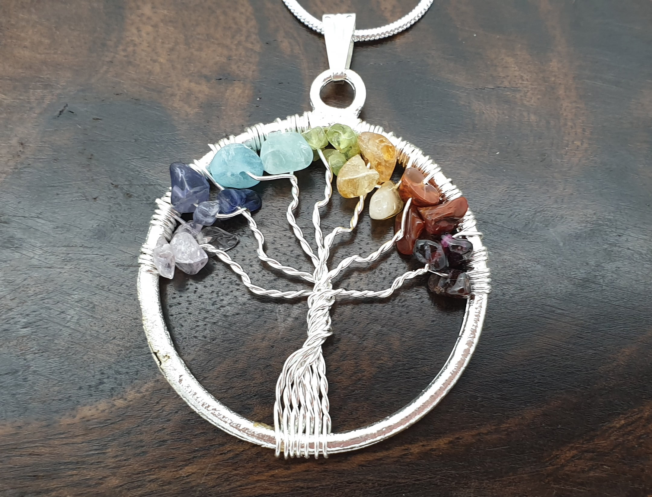 Gemstone Rainbow Tree of Life Necklace - Silver