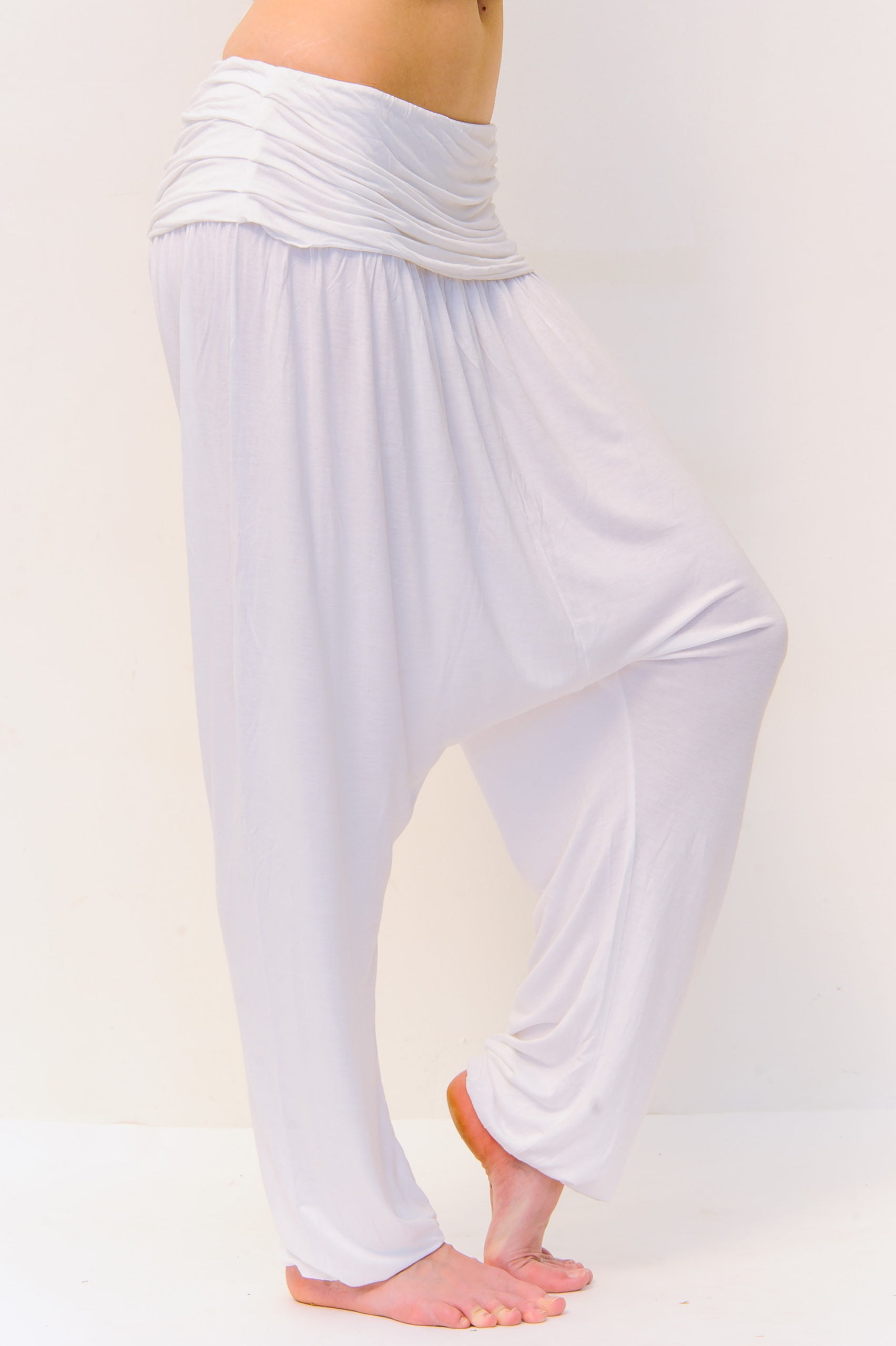 Comfort Flow Loose White Yoga Pants - Harem Style