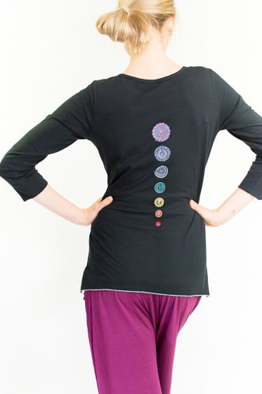 Organic Chakra Yoga Top - Black, Embroidery