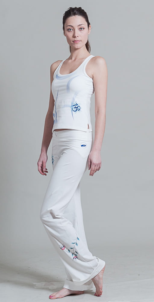 Om Shanti Yoga Pants For Women - White/Blue